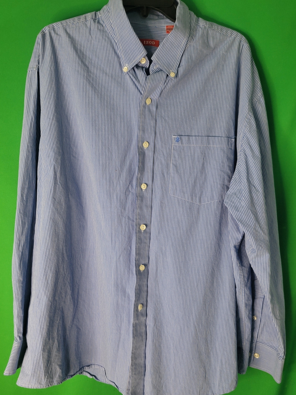 Izod Men's Light Blue Micro-Striped Button-Down Shirt XXL Dress Suit Polo Top Up